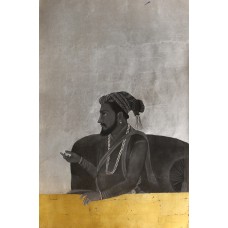 Shamsuddin Tanwri, 29 x 42 Inch, Graphite Gold and Silver Leaf on Paper, Figurative Painting, AC-SUT-026