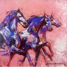 Shan Amrohvi, 08 x 08 inch, Oil on Canvas, Horse Painting, AC-SA-080