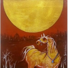 Shan Amrohvi, 08 x 08 inch, Oil on Canvas, Horse Painting, AC-SA-083