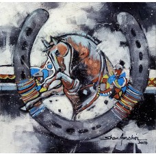 Shan Amrohvi, 08 x 08 inch, Oil on Canvas, Horse Painting, AC-SA-087