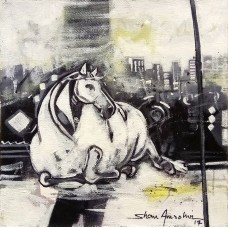 Shan Amrohvi, 08 x 08 inch, Oil on Canvas, Horse Painting, AC-SA-089