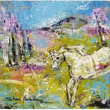 Shan Amrohvi, 08 x 08 inch, Oil on Canvas, Horse Painting, AC-SA-090