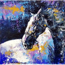 Shan Amrohvi, 08 x 08 inch, Oil on Canvas, Horse Painting, AC-SA-092