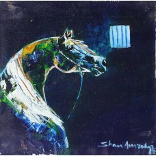 Shan Amrohvi, 08 x 08 inch, Oil on Canvas, Horse Painting, AC-SA-096