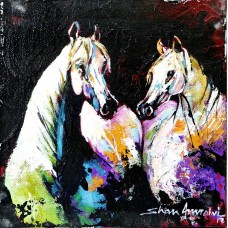 Shan Amrohvi, 08 x 08 inch, Oil on Canvas, Horse Painting, AC-SA-097