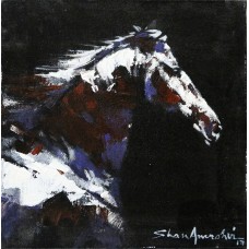 Shan Amrohvi, 08 x 08 inch, Oil on Canvas, Horse Painting, AC-SA-103