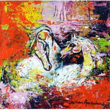 Shan Amrohvi, 08 x 08 inch, Oil on Canvas, Horse Painting, AC-SA-104