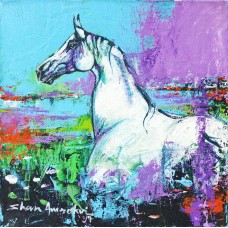 Shan Amrohvi, 08 x 08 inch, Oil on Canvas, Horse Painting, AC-SA-105