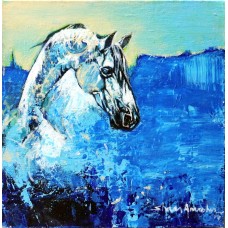 Shan Amrohvi, 08 x 08 inch, Oil on Canvas, Horse Painting, AC-SA-106