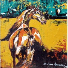 Shan Amrohvi, 08 x 08 inch, Oil on Canvas, Horse Painting, AC-SA-114