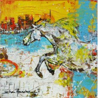 Shan Amrohvi, 08 x 08 inch, Oil on Canvas, Horse Painting, AC-SA-115