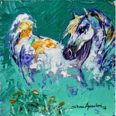 Shan Amrohvi, 08 x 08 inch, Oil on Canvas, Horse Painting, AC-SA-120