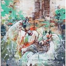 Shan Amrohvi, 08 x 08 inch, Oil on Canvas, Horse Painting, AC-SA-123