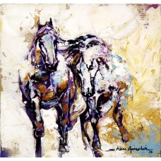 Shan Amrohvi, 08 x 08 inch, Oil on Canvas, Horse Painting, AC-SA-124