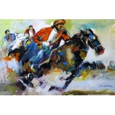 Shan Amrohvi, 24 x 36 inch, Oil on Canvas, Horse Painting, AC-SA-075