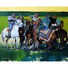 Shan Amrohvi, 26 x 36 inch, Oil on Canvas, Horse Painting, AC-SA-074