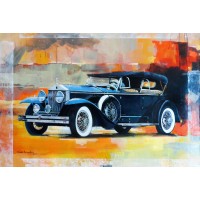 Shan Amrohvi, Oil on Canvas, 24 x 36 inch, Vintage Car painting, AC-SA-045