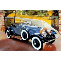 Shan Amrohvi, Oil on Canvas, 24 x 36 inch, Vintage Car painting, AC-SA-052