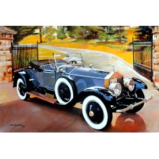 Shan Amrohvi, Oil on Canvas, 24 x 36 inch, Vintage Car painting, AC-SA-052