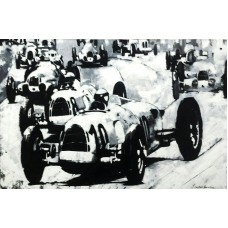 Shan Amrohvi, Oil on Canvas, 24 x 36 inch, Vintage Car painting, AC-SA-060