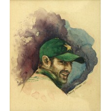 Shanzay Subzwari, Shoaib Malik, 05 x 06 Inch, Watercolor on Paper, Figurative Painting, AC-SSB-012