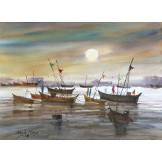Shuja Mirza, 11 x 15 Inch, Water Color on Paper, Seascape Painting, AC-SJM-001