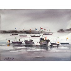 Shuja Mirza, 11 x 15 Inch, Water Color on Paper, Seascape Painting, AC-SJM-003