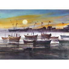 Shuja Mirza, 11 x 15 Inch, Water Color on Paper, Seascape Painting, AC-SJM-005