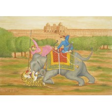 Syed A. Irfan, Hunting Tiger, 10 x 14 Inch, Watercolor, Teawash& Gold on Wasli, Figurative Painting, AC-SAI-038