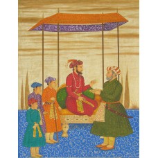 Syed A. Irfan, Shah Jahan with Three Sons, 10 x 14 Inch, Watercolor, Teawash& Gold on Wasli, Figurative Painting, AC-SAI-035