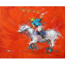 Zahid Saleem, 13 x16 Inch, Acrylic on Canvas, Polo Horse Painting, AC-ZS-010