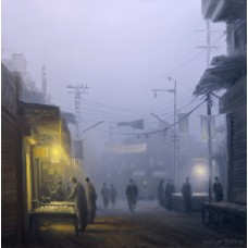 Zulfiqar Ali Zulfi, Heera Mandi Chowk, 30 x 30 inch, Oil on Canvas, Cityscape Painting-AC-ZUZ-011