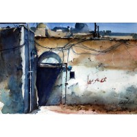 Javid Tabatabaei, A view from and old house in Iran, 14 x 21 Inch, Watercolour on Paper, Cityscape Painting, AC-JTT-003