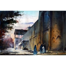 Javid Tabatabaei, Naqshe Jahan Square I, 15 x 22 Inch, Watercolour on Paper, Cityscape Painting, AC-JTT-004