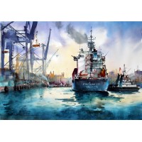 Javid Tabatabaei, Eskele in Istanbul, 18 x 26 Inch, Watercolour on Paper, Seascape Painting, AC-JTT-006