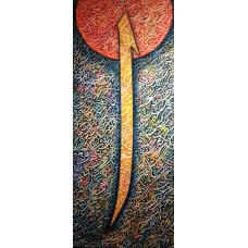 Javed Qamar, 12 x 30 inch, Oil on Canvas, Calligraphy Painting, AC-JQ-008